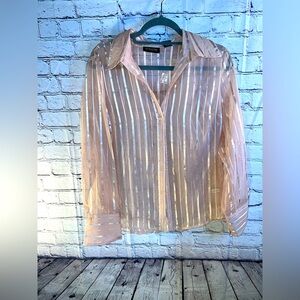 New York & Company Light Pink Striped Blouse